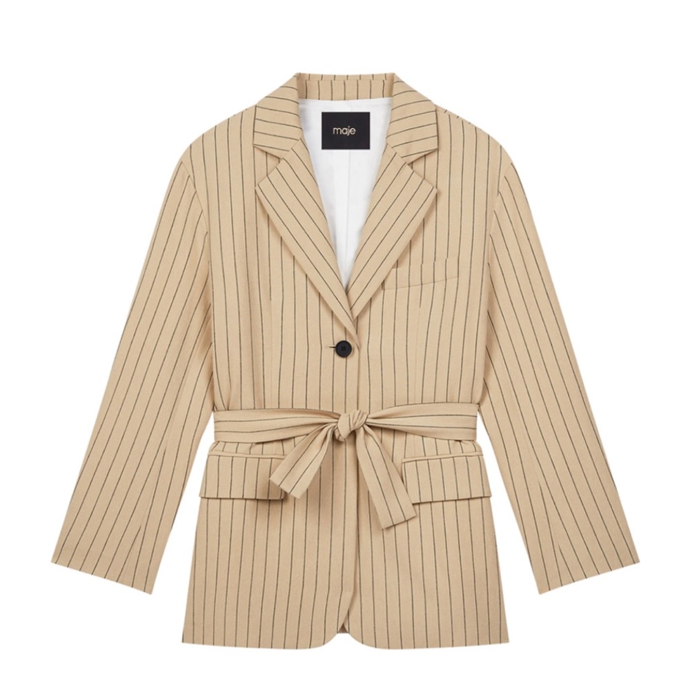 Maje striped linen blazer beige